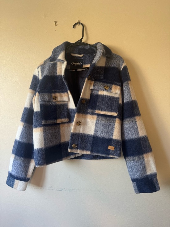 Buffalo David Bitton Jackets & Blazers - Buffalo - Navy Blue and White Plaid Cropped Jacket